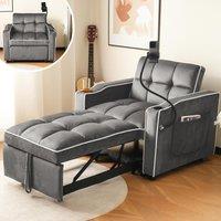 Expandable Sofa Bed with 3-Position Backrest, Perfact Armchair for Apartments and Dormrooms, 83L x 167W x 76H cm, Dark Grey Aosom UK
