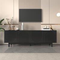 Modern Lowboard TV Cabinet with Push-to-Open Doors and Adjustable Shelves, Durable TV Stand for Living Room, 175L x 38W x 56H cm, Black Aosom UK