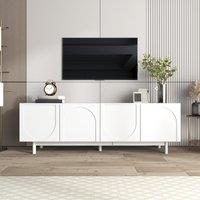 Modern Lowboard TV Cabinet with Push-to-Open Doors and Adjustable Shelves, Durable TV Stand for Living Room, 175L x 38W x 56H cm, White Aosom UK