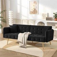 2-Seater Sofa Bed with Independently Backrests, Space-Saving Folding Sofa with Multi-Position Armrests, 178L x 82W x 70H cm, Black Aosom UK