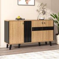 On-Trend Sideboard with Colour-Coordinated Design, Stylish Storage Cabinet with Glass-Front Door, 140L x 41W x 78.5H cm, Black+Wood Aosom UK