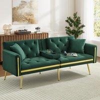 Two-Seater Convertible Sofa Bed with Adjustable Backrest, Space-Saving Sleeper Sofa with High-Density Foam, 174L x 76W x 71.5H cm, Green Aosom UK