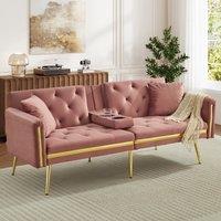 Two-Seater Convertible Sofa Bed with Adjustable Backrest, Space-Saving Sleeper Sofa with High-Density Foam, 174L x 76W x 71.5H cm, Pink Aosom UK