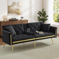 Two-Seater Convertible Sofa Bed with Adjustable Backrest, Space-Saving Sleeper Sofa with High-Density Foam, 174L x 76W x 71.5H cm, Black Aosom UK