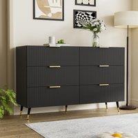 Modern Storage Sideboard with 6 Drawers, Gold Handles, Wave-Like Texture, Chest of Drawers for Living Room, 120L x 40W x 77H cm, Black+Gold Aosom UK