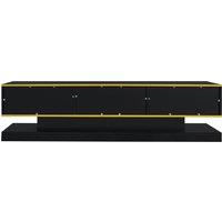 Modern TV Cabinet with 3 Drawers and Open Compartment, Contemporary TV Stand with ColourChanging LED Strip, 180L x 38W x 45H cm, Black Aosom UK