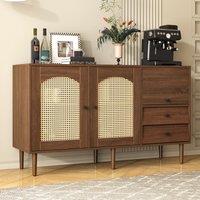 Country-Style Sideboard with Doors and Adjustable Shelves, Cabinet Ideal for Living Room and Hallway, 130L x 40W x 75.5H cm, Natural Aosom UK