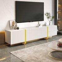 Elegant TV Cabinet with Large Storage and Soft-Close Hinges, TV Stand Ideal for Living and Media Room, 190L x 35W x 45H cm, Gold+White Aosom UK