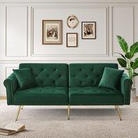2-Seater Modern Sofa Bed with Velvet Upholstery and Adjustable Backrests, Daybed Perfect for Living Room, 177L x 74W x 71H cm, Green Aosom UK