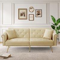 2-Seater Modern Sofa Bed with Velvet Upholstery and Adjustable Backrests, Daybed Perfect for Living Room, 177L x 74W x 71H cm, Beige Aosom UK