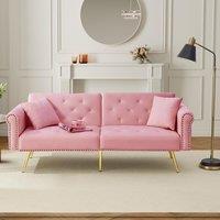 2-Seater Modern Sofa Bed with Velvet Upholstery and Adjustable Backrests, Daybed Perfect for Living Room, 177L x 74W x 71H cm, Pink Aosom UK