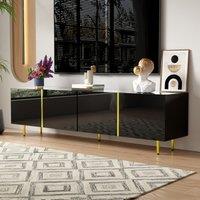 High-Gloss TV Cabinet with Four Soft-Close Doors, Modern Entertainment Stand for Living Room, 170L 35W 46H cm, Black+Gold Aosom UK