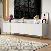 High-gloss TV Cabinet with 4 Soft-close Doors, Generous MDF Storage, Durable TV Stand for Elegant Living Room, 170L x 35W x 46H cm, White Aosom UK