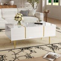 Morden Coffee Table with 2 Drawers, Easy Cleaning, Practical Storage, High-gloss Sofa Table for Living Room, 100L x 60W x 41.5H cm, White Aosom UK