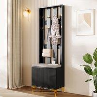 Elegant Wardrobe Set with Shoe Bench and Cushion, Adjustable Shelves, Closet Set Perfect for Entryway, 60.5L x 35W x 180.5H cm, Black Aosom UK