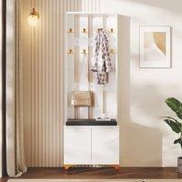 Elegant Wardrobe Set with Shoe Bench and Cushion, Adjustable Shelves, Closet Set Perfect for Entryway, 60.5L x 35W x 60.5H cm, White Aosom UK