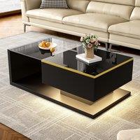 High-Gloss Black Coffee Table with Tempered Glass Top and LED Lighting, Tea Table Perfect for Modern Elegance, 90L x 50W x 32.5H cm, Black Aosom UK
