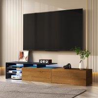 Modern TV Cabinet with Triple-Layer Glass Shelves, Low-Profile TV Stand with Smart Storage, 170L x 33W x 33.5H cm, Black+Natural+Wood Aosom UK