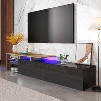 Modern TV Cabinet with LED Lighting and Storage Compartments, Durable TV Stand for Living Room, 170L x 33W x 33.5H cm, Black+Natural Aosom UK