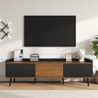 3 Doors TV Cabinet with Raised Edge and Wooden Legs, Media Cabinet Ideal for Modern Homes with Children, 160L x 39W x 49.5H cm, Black Aosom UK