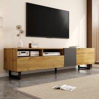 Retro TV Cabinet with Three Doors and 2 Compartments, U-Shaped Legs, TV Stand for Living Rooms, 170L x 36.5W x 42H cm, Dark Gray+Natural Aosom UK