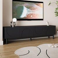 Pure Black TV Cabinet with Curved Doors and Shelves, Stabilising Legs, Modern TV Stand for Organised Homes, 169L x 34W x 45.5H cm, Black Aosom UK