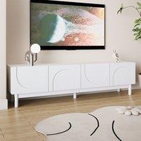 Elegant TV Cabinet with Curved Doors, Adjustable Shelves and Solid Wood Legs, TV Stand for Living Rooms, 169L x 34W x 45.5H cm, White Aosom UK