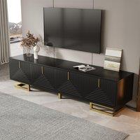 Stylish TV Cabinet with Textured Doors Metallic Handles, Elegant TV Stand with Integrated Shelves, 160L x 38W x 44.5H cm, Black Aosom UK