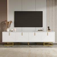 Elegant TV Cabinet with Textured Doors, Golden Handles, Adjustable Feet, Modern TV Stand for Living Room, 160L x 38W x 44.5H cm, White Aosom UK