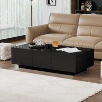 High-Gloss Black Coffee Table with Push-Pull Storage and Drawers, Tea Table Perfect for Modern Elegance, 100L x 50W x 31H cm, Black Aosom UK