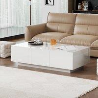 High‑gloss Coffee Table with Push‑Pull Concealed Storage, Double‑Sided Drawers, TV Stand for Living Room, 100L x 50W x 31H cm, White Aosom UK