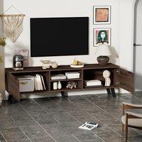 Spacious TV Cabinet with 2 Doors and 2 Open Shelves, Smooth TV Stand with SoftClosing Hinges, 160.5L x 35W x 45H cm, Wood Aosom UK