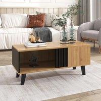 Stylish Coffee Table with Practical Storage and WoodColoured Surface, Solid Tea Table with Wood Legs, 100L x 60W x 45H cm, Black+Wood Aosom UK