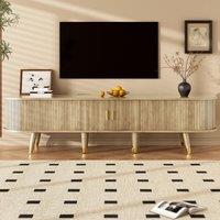 Modern TV Cabinet with Sliding Door, Large Multifunctional Storage, TV Stand with Open Shelves, Drawers, 175L x 38W x 45H cm, Natural Aosom UK