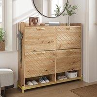 Space-Saving Shoe Cabinet with 4-Door Storage, Ideal Shoe Rack for Entrance Areas or Corridors, 108.5L x 24W x 100H cm, Natural Aosom UK