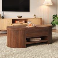 Lift-Top Coffee Table with Wooden Sides and Extendable Lower Shelf, Modern Center Table with Ample Storage, 110L x 55.5W x 40H cm, Wood Aosom UK
