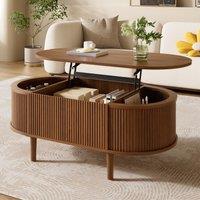 Functional Coffee Table with Height-Adjustable Tabletop, Solid Room Table with MDF Body and Pine Legs, 100L x 48W x 40H cm, Walnut Aosom UK