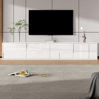 High-Gloss TV Lowboard with Handleless Fronts, 3 Doors and 2 Drawers, Storage Unit for Wall-Mount, 167L x 30W x 30H cm, White Aosom UK