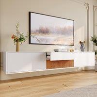 Spacious TV Cabinet with Cabinet Doors and Open Shelves, Practical TV Panel for Small Apartments, 180L x 34W x 30H cm, White+Wood Aosom UK