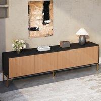 Spacious TV Cabinet with 4-Door Concealed Storage, Practical TV Stand for Dining Rooms and Living Rooms, 179L x 35W x 53.5H cm, Black+Wood Aosom UK