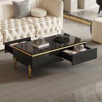 Spacious Coffee Table with 2 Hidden Drawers, Versatile Room Table for Italian-Style Rooms or Cream-Toned Spaces, 100L x 50W x 36H cm, Black Aosom UK