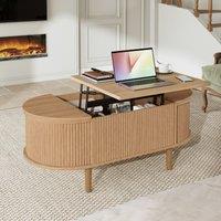 Oval Height-Adjustable Coffee Table with Flip-Top Storage, Vintage-Style Accent Table for Apartments, 100L x 48W x 53.5H cm, Walnut Aosom UK