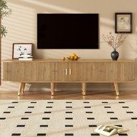 Rustic TV Cabinet with Sliding Doors, Spacious Media Storage Unit for Living Room, 175L x 38W x 45H cm, Wood Aosom UK