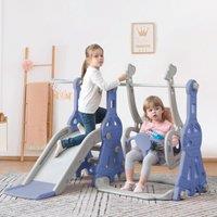 4-in-1 Children's Swing and Slide Set with Basketball Stand and Climbing Ladder, Indoor and Outdoor Play Equipment, 140x118x102 cm, Blue Aosom.UK