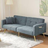 Convertible Sofa Bed with Adjustable Backrest, Sherpa Fabric and Gold Legs, Sleeper Sofa for Compact Rooms, 176L x 64W x 75H cm, Blue Aosom UK