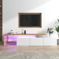 Modern TV Stand with Glass Shelves and LED Lighting with 7 Colors, and High-Gloss Finish with Practical Storage, 195x39x42 cm, White Aosom.UK