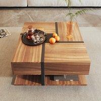 Wooden Square Coffee Table with 4 Drawers and Bottom Storage, Sofa Table for Living Room with Unique Pattern, 78L x 78W x 36H cm, Natural Aosom.UK