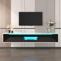 High Gloss Modern Floating TV Stand with Color Changing LED Lights, Versatile Mounting Options, 3 Storage Space, 180L x 35W x 30H cm, Black Aosom.UK