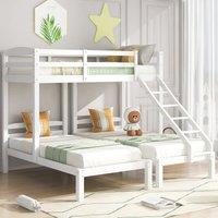 Childrens Bunk Beds with Storage and Side Ladder, White Wooden Bed Frame for 3 Kids, Mattresses Not Included, 208L x 198W x 162H cm, White Aosom.UK