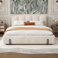 4ft6 Upholstered Double Bed with Durable Frame, Soft Headboard, Sturdy Slats, Velvet Bed for Adults, Teenagers, 213L x 152W x 89H cm, White Aosom UK